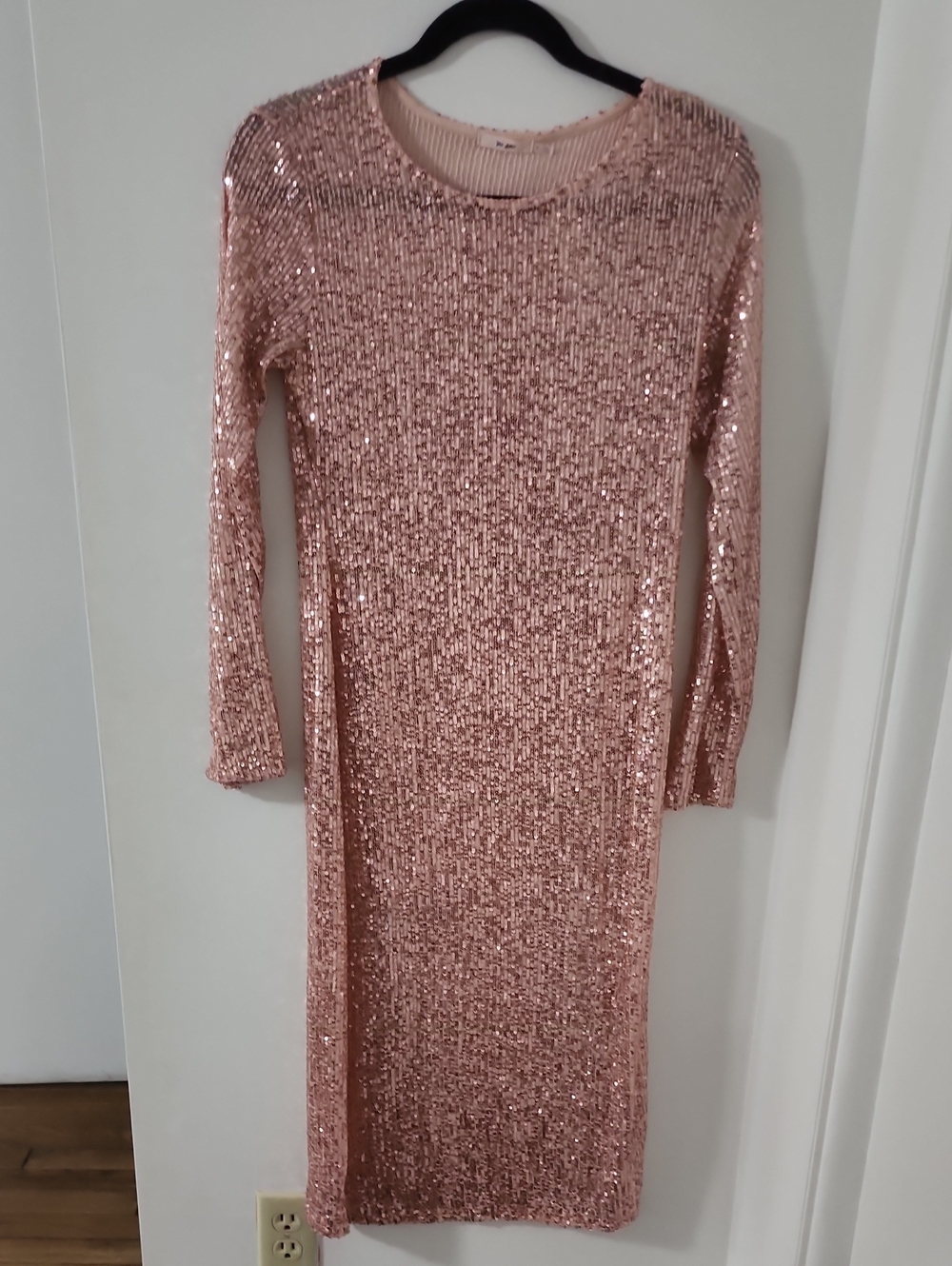 miami Rose Gold Sequin Long Sleeve Dress